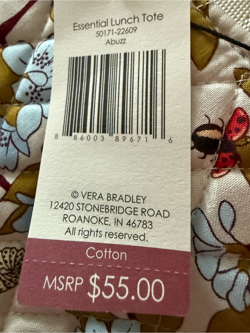 Vera Bradley Floral & Butterfly Quilted Tote in Light Pink. - Picture 4 of 6